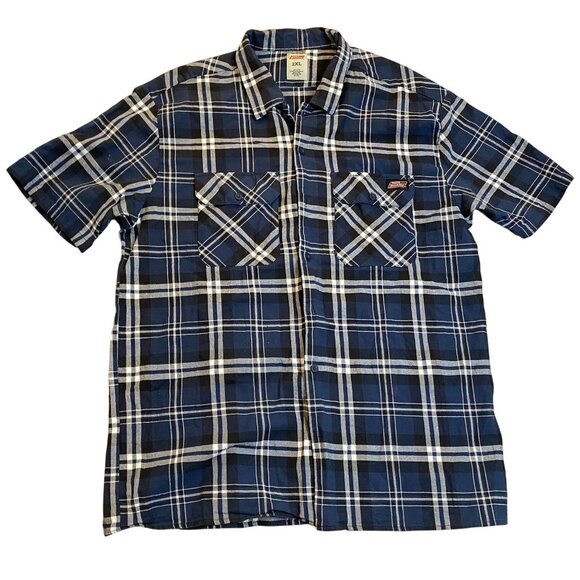 Dickies Mens Shirt 2XL Blue & White Plaid Short Sleeve Button-Up 100% Cotton - Picture 1 of 9